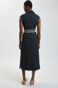 KarenMillen Robe Midi Ajustée Cintrée À Double Boutonnage En Stretch Compact Avec Liseré Contrastant<Femme Robes|Robes Mi-Longues