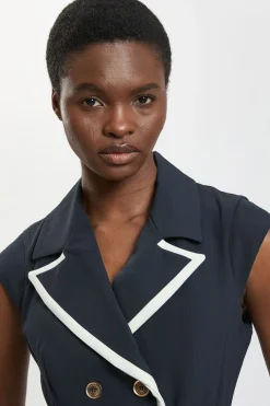 KarenMillen Robe Midi Ajustée Cintrée À Double Boutonnage En Stretch Compact Avec Liseré Contrastant<Femme Robes|Robes Mi-Longues
