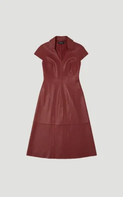 Robe Midi Ajustée à Col en Cuir