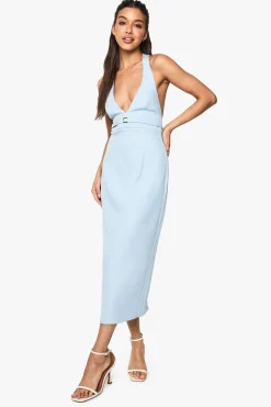 Robe midi ajustée à col halter avec détail de boucle