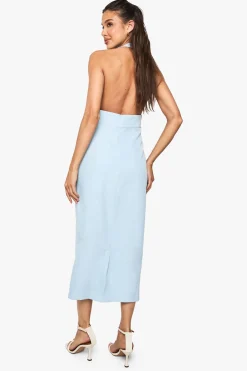 Robe midi ajustée à col halter avec détail de boucle
