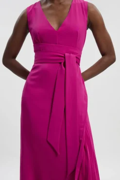 Robe Midi Ajustée Douce à Plis Latéraux