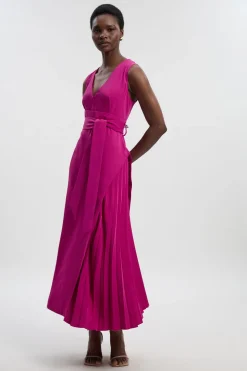 Robe Midi Ajustée Douce à Plis Latéraux