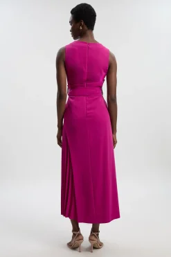 Robe Midi Ajustée Douce à Plis Latéraux