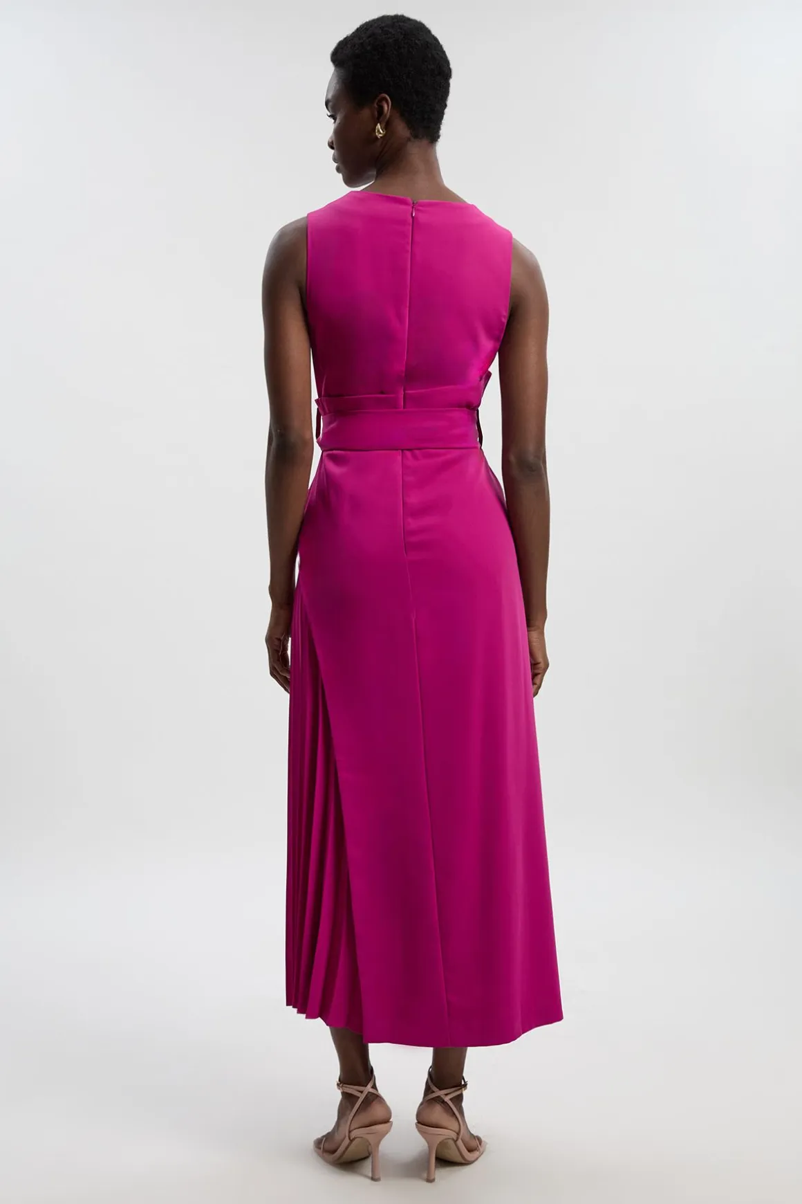 Robe Midi Ajustée Douce à Plis Latéraux
