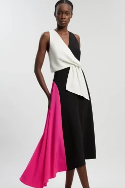 Robe Midi Ajustée À Détail Color Block Pour Petite Taille