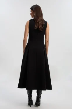 KarenMillen Robe Midi Ajustée à Détail Nœud Papillon au Col en Tissu Stretch Compact<Femme Tailleurs|Robes Mi-Longues