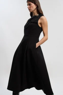 KarenMillen Robe Midi Ajustée à Détail Nœud Papillon au Col en Tissu Stretch Compact<Femme Tailleurs|Robes Mi-Longues