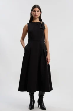KarenMillen Robe Midi Ajustée à Détail Nœud Papillon au Col en Tissu Stretch Compact<Femme Tailleurs|Robes Mi-Longues
