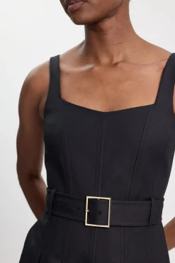 Robe Midi Ajustée En Coton Premium Avec Ceinture À Boucle Petite