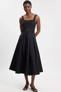 Robe Midi Ajustée En Coton Premium Avec Ceinture À Boucle Petite