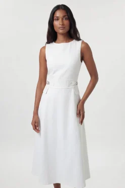 Robe Midi Ajustée En Coton Premium Avec Ceinture À Boucle Pour Petite Taille