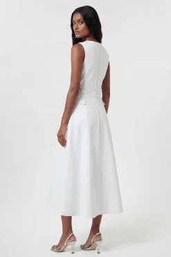 Robe Midi Ajustée En Coton Premium Avec Ceinture À Boucle Pour Petite Taille