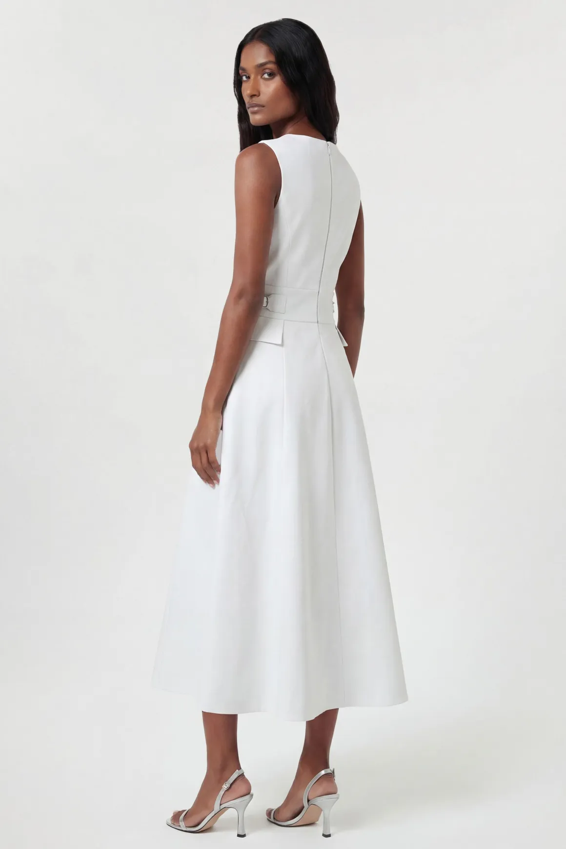 Robe Midi Ajustée En Coton Premium Avec Ceinture À Boucle Pour Petite Taille