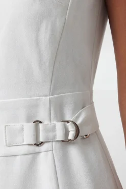 Robe Midi Ajustée En Coton Premium Avec Ceinture À Boucle Pour Petite Taille