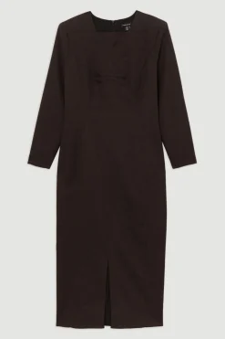 Robe Midi Ajustée En Flanelle Structurée
