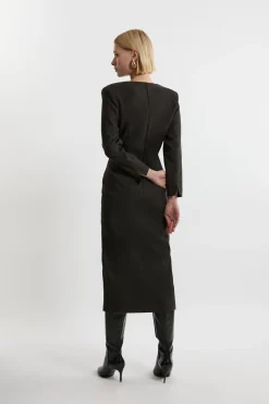 Robe Midi Ajustée En Flanelle Structurée