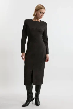 Robe Midi Ajustée En Flanelle Structurée