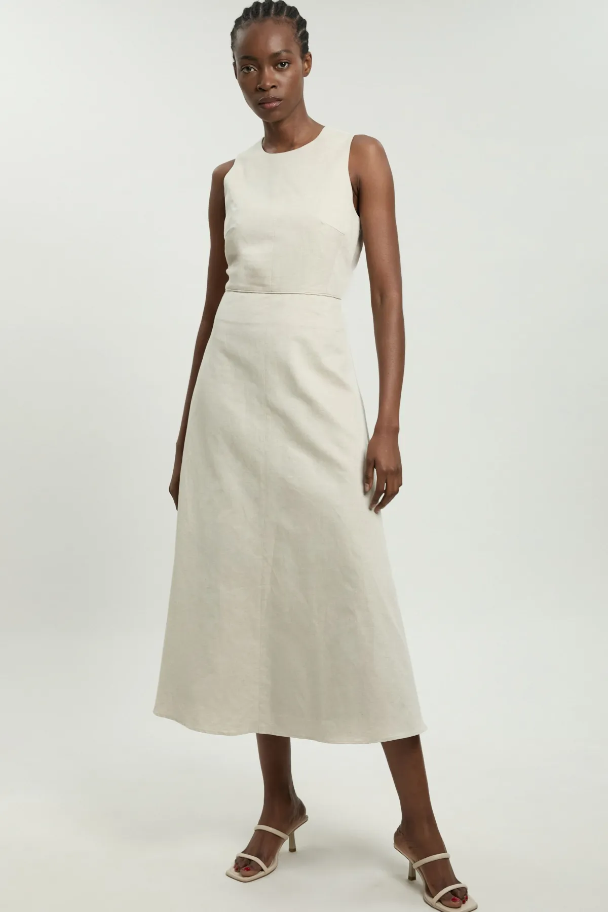 KarenMillen Robe Midi Ajustée En Lin Premium Ésynthétiqueré<Femme Robes|Robes Mi-Longues