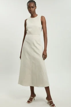 Robe Midi Ajustée En Lin Premium Petite Taille