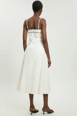 Robe Midi Ajustée En Mélange De Lin Avec Surpiqûres Contrastées Petite