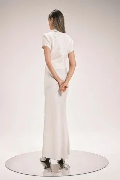 Robe Midi Ajustée En Mélange De Satin Et Bouclé Avec Col À Nouer