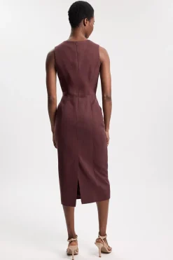 Robe Midi Ajustée En Mélange Tencel Avec Col Drapé