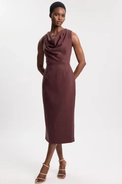 Robe Midi Ajustée En Mélange Tencel Avec Col Drapé