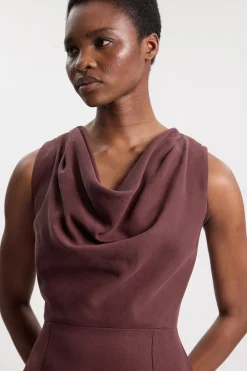Robe Midi Ajustée En Mélange Tencel Avec Col Drapé