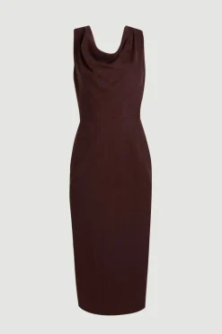 Robe Midi Ajustée En Mélange Tencel Avec Col Drapé