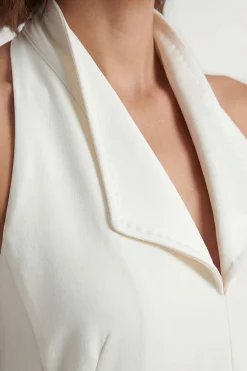 KarenMillen Robe Midi Ajustée En Satin Avec Détail Dos Smoking<Femme Tailleurs|Robes Mi-Longues