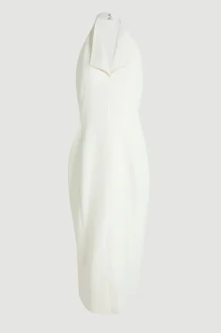 KarenMillen Robe Midi Ajustée En Satin Avec Détail Dos Smoking<Femme Tailleurs|Robes Mi-Longues