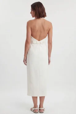 KarenMillen Robe Midi Ajustée En Satin Avec Détail Dos Smoking<Femme Tailleurs|Robes Mi-Longues