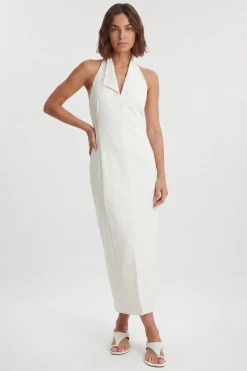 KarenMillen Robe Midi Ajustée En Satin Avec Détail Dos Smoking<Femme Tailleurs|Robes Mi-Longues