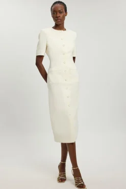 Robe Midi Ajustée En Satin Smoking À Manches Courtes