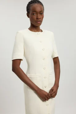Robe Midi Ajustée En Satin Smoking À Manches Courtes