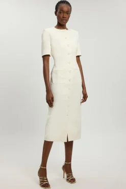 Robe Midi Ajustée En Satin Smoking À Manches Courtes