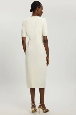 Robe Midi Ajustée En Satin Smoking À Manches Courtes