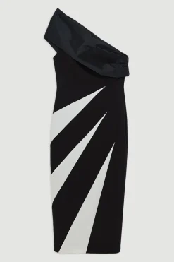 KarenMillen Robe midi ajustée en taffetas avec panneau asymétrique à une épaule<Femme Toutes Les Robes|Robes Mi-Longues