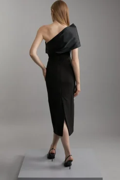 KarenMillen Robe midi ajustée en taffetas avec panneau asymétrique à une épaule<Femme Toutes Les Robes|Robes Mi-Longues