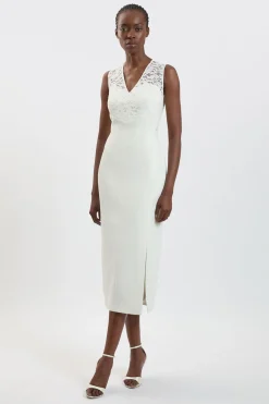 Robe Midi Ajustée En Tissu Stretch Avec Détail En Dentelle