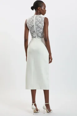 Robe Midi Ajustée En Tissu Stretch Avec Détail En Dentelle