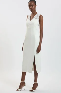 Robe Midi Ajustée En Tissu Stretch Avec Détail En Dentelle