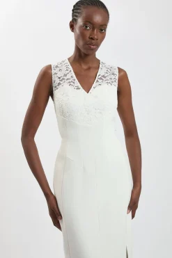 Robe Midi Ajustée En Tissu Stretch Avec Détail En Dentelle