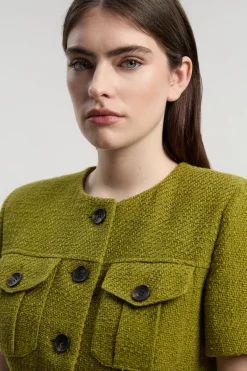KarenMillen Robe Midi Ajustée en Tweed Texturé à Manches Courtes avec Poches Devant<Femme Toutes Les Robes|Robes Mi-Longues