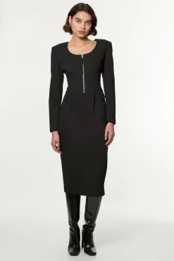 KarenMillen Robe midi ajustée en viscose avec fermeture éclair et coutures multiples<Femme Tailleurs|Robes Mi-Longues