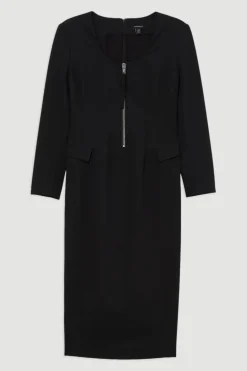 KarenMillen Robe midi ajustée en viscose avec fermeture éclair et coutures multiples<Femme Tailleurs|Robes Mi-Longues