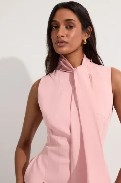 KarenMillen Robe midi ajustée en viscose extensible compacte à col noué et jupe pleine<Femme Robes|Robes Mi-Longues