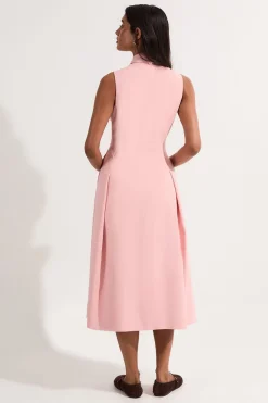 KarenMillen Robe midi ajustée en viscose extensible compacte à col noué et jupe pleine<Femme Robes|Robes Mi-Longues