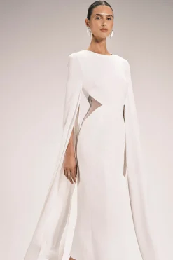 Robe Midi Ajustée En Viscose Stretch Compacte Avec Cape Et Empiècements En Mesh